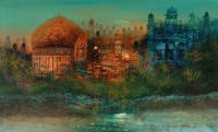 A. Q. Arif, 25 x 42 Inch, Oil on Canvas, Cityscape Painting, AC-AQ-600